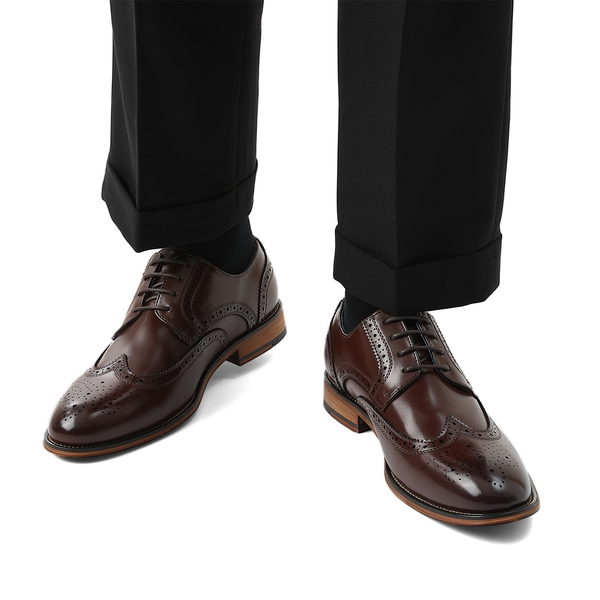 Men's Elegant Wingtip PU Leather Shoes - DARK BROWN - 6