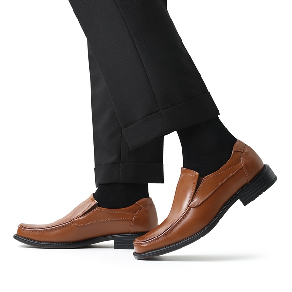 Men's Leather Lined Slip-On Square Toe Dress Loafers - DARK BROWN - 6
