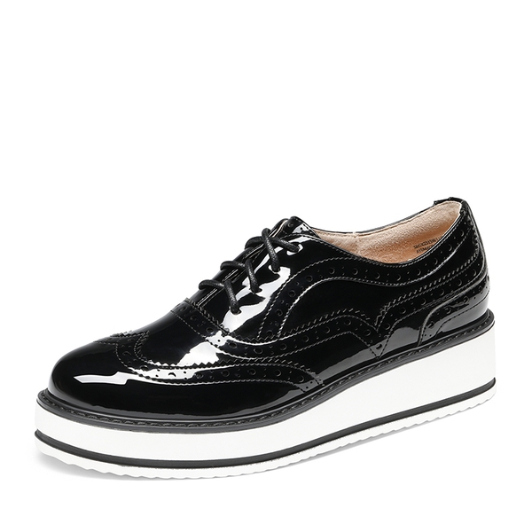 Women's Elegant Wingtip Platform Oxfords - BLACK -  0