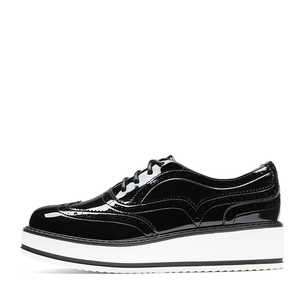 Women's Elegant Wingtip Platform Oxfords - BLACK - 1