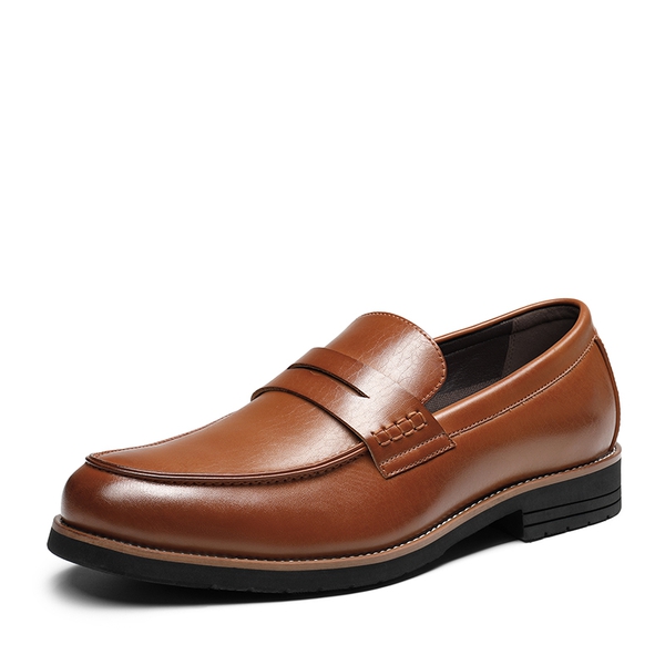 Men's Smooth PU Leather Penny Loafers - BROWN -  0