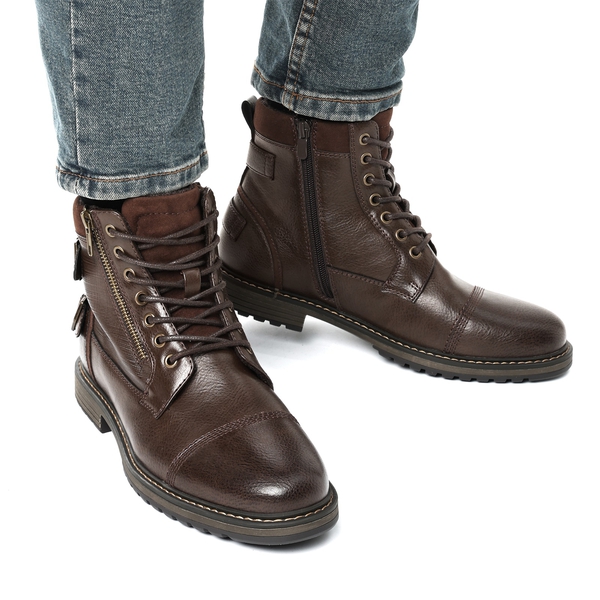 Men's Fur-Lined Oxford Dress Boots - BROWN - 1