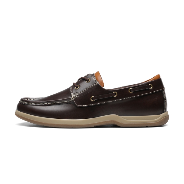 Men's Vegan Leather Boat Loafers - DARK BROWN - 1