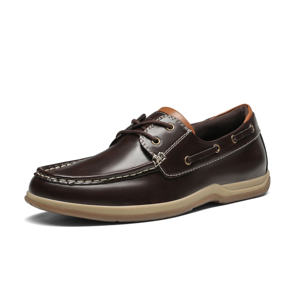 Men's Vegan Leather Boat Loafers - DARK BROWN -  0