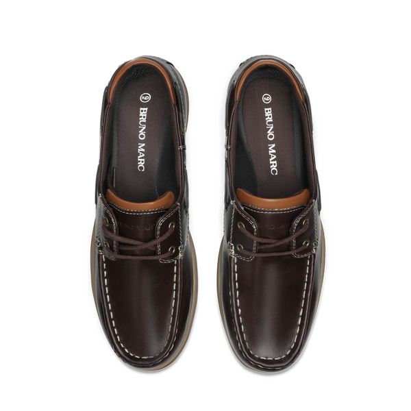 Men's Vegan Leather Boat Loafers - DARK BROWN - 2