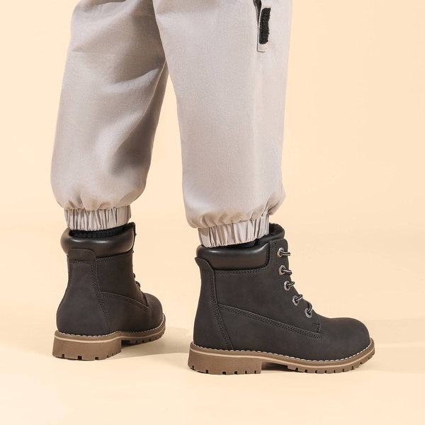 Boys' Fur-Lined Combat Winter Boots - BLACK - 7