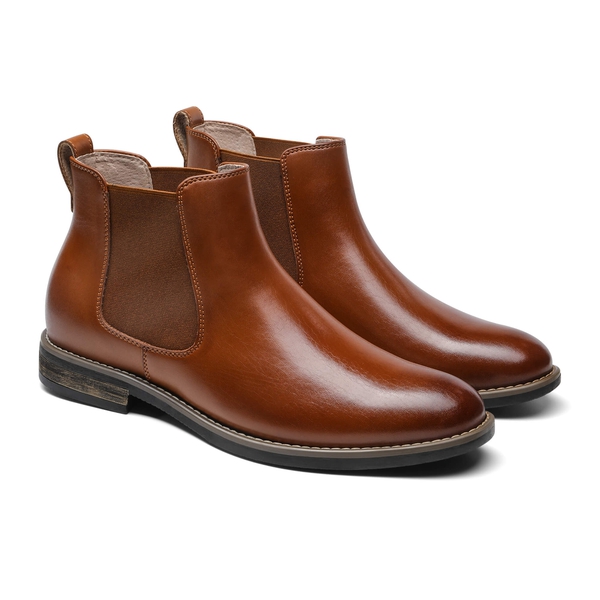 Men's Vegan Leather Dress Chelsea Boots - BROWN - 3