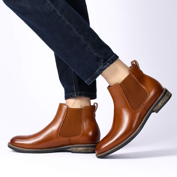 Men's Vegan Leather Dress Chelsea Boots - BROWN - 8