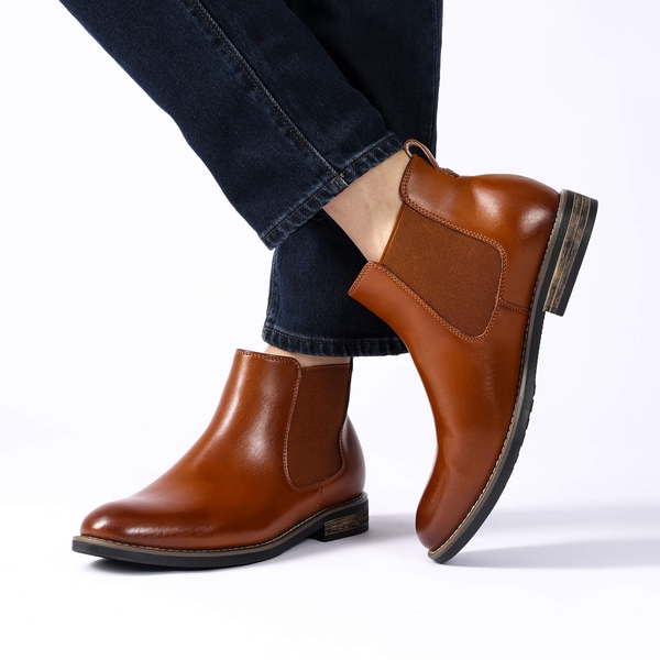 Men's Vegan Leather Dress Chelsea Boots - BROWN - 7