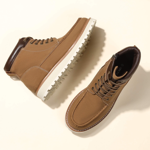 Men's Moc Toe Leather Fashion Boots - BROWN - 1
