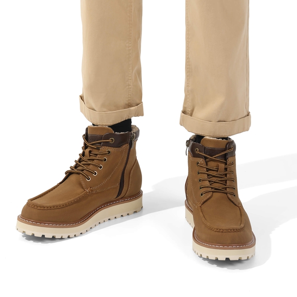 Men's Moc Toe Fur-Lined Boots - BROWN - 8