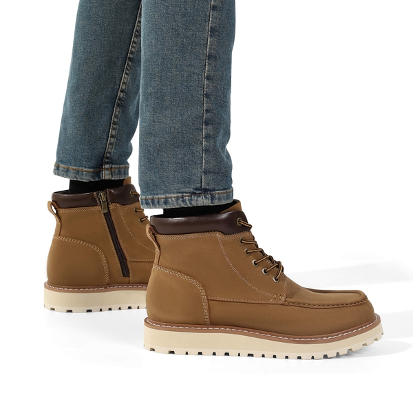 Men's Moc Toe Leather Fashion Boots - BROWN - 8