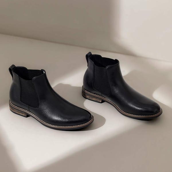 Men's Vegan Leather Dress Chelsea Boots - BLACK - 1