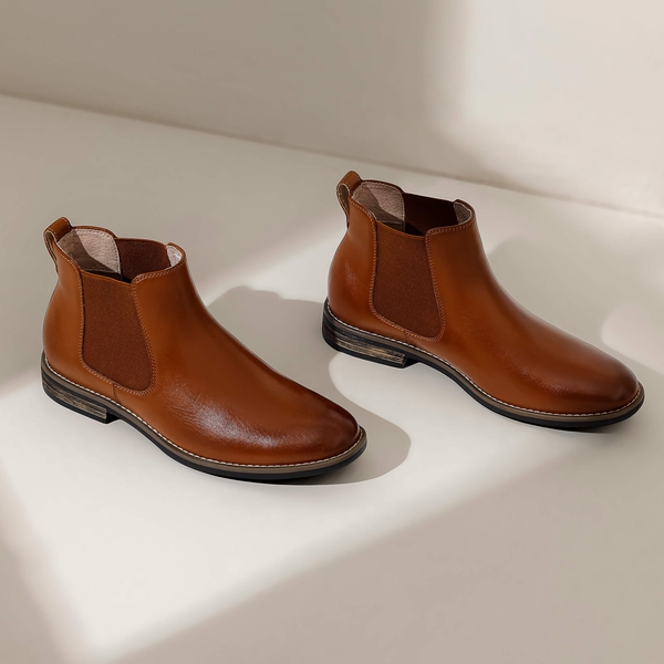 Men's Vegan Leather Dress Chelsea Boots - BROWN - 1