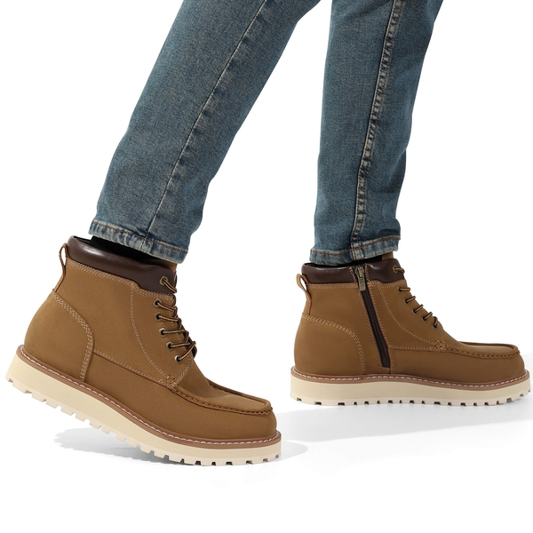 Men's Moc Toe Leather Fashion Boots - BROWN - 7