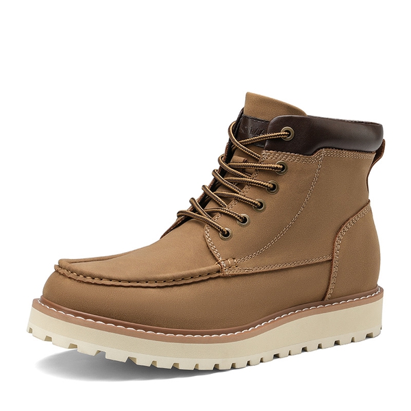 Men's Moc Toe Leather Fashion Boots - BROWN -  0