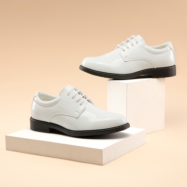 Boys' Plain-Toe Oxford Dress Shoes - WHITE-PAT - 7