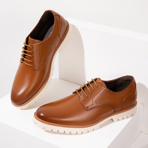 Men's Plain-Toe Oxford Dress Shoes - BROWN - 8