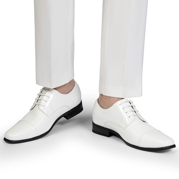 Men's Cap-Toe Patent Leather Oxford Shoes - WHITE-PAT - 5