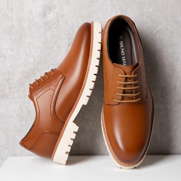 Men's Plain-Toe Oxford Dress Shoes - BROWN - 7