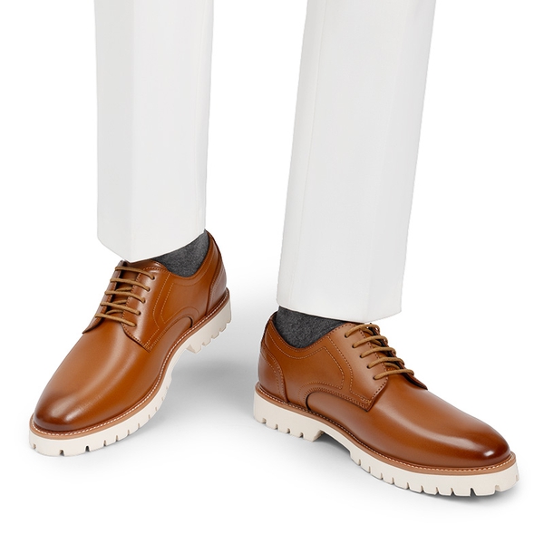 Men's Plain-Toe Oxford Dress Shoes - BROWN - 5