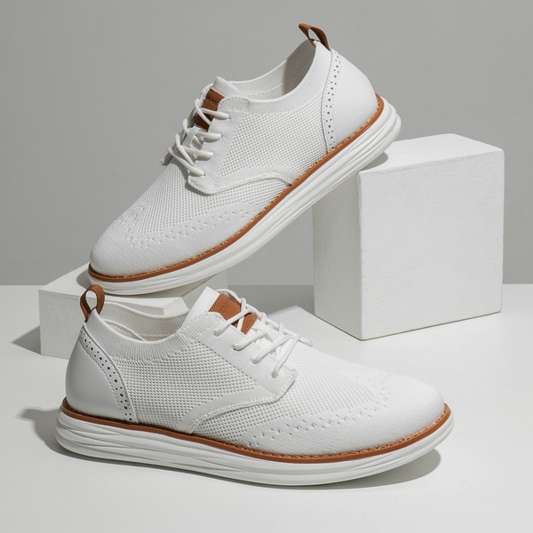 [KnitFlex SmartCraft] Men's Knitted Wingtip Oxford Shoes - WHITE - 8