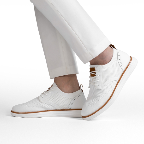 [KnitFlex SmartCraft] Men's Knitted Wingtip Oxford Shoes - WHITE - 7