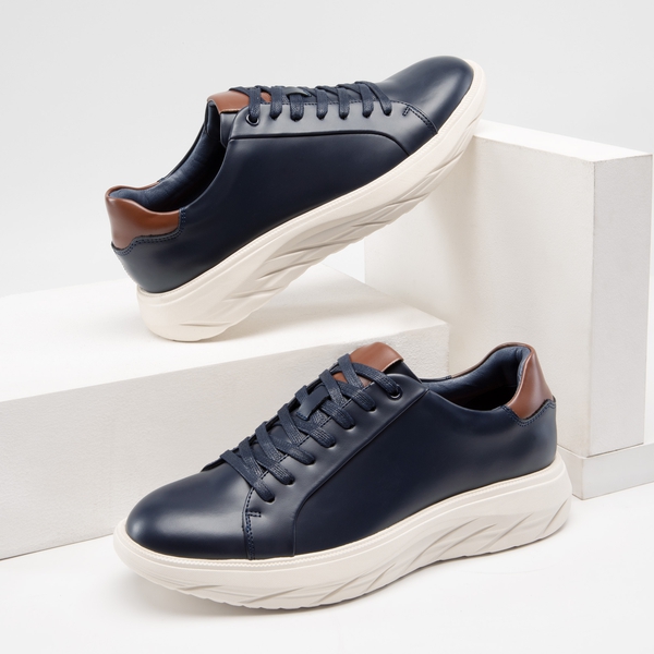 Men's Vegan Leather Casual Dress Sneakers - NAVY - 6