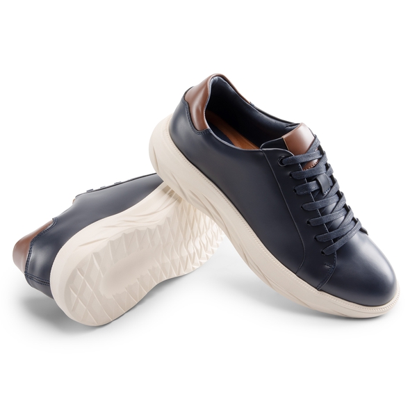 Men's Vegan Leather Casual Dress Sneakers - NAVY - 5