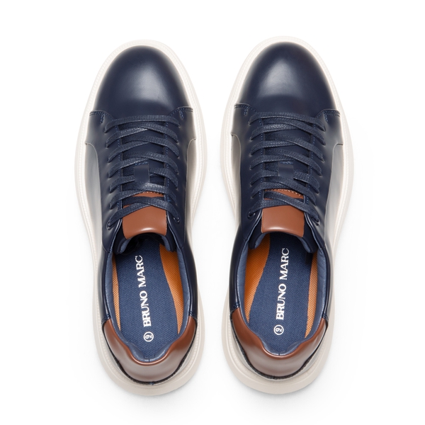 Men's Vegan Leather Casual Dress Sneakers - NAVY - 2