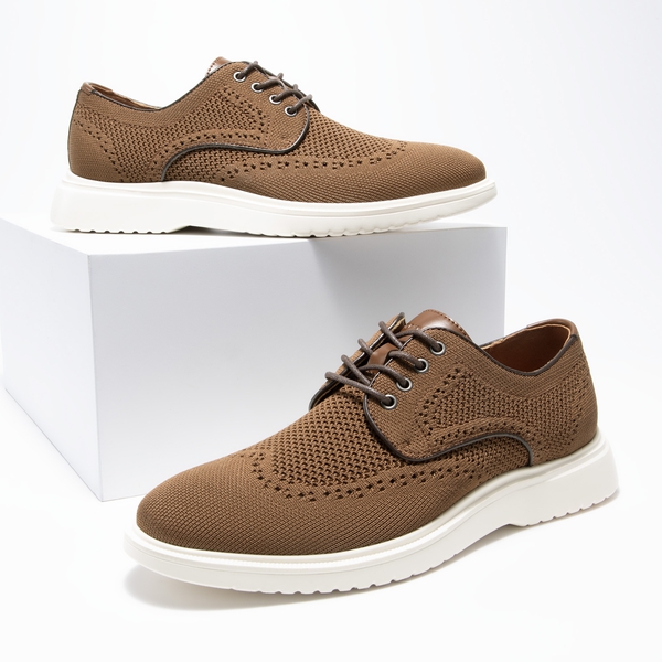 Men's Knitted Casual Wingtip Oxford Sneakers - BROWN - 5