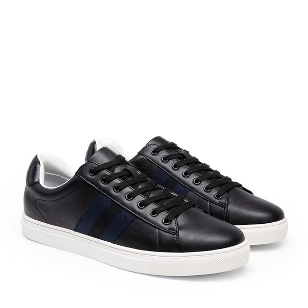Men's Supportive Vegan Leather Fashion Sneakers - BLACK - 2