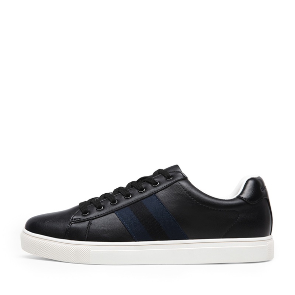 Men's Supportive Vegan Leather Fashion Sneakers - BLACK - 3