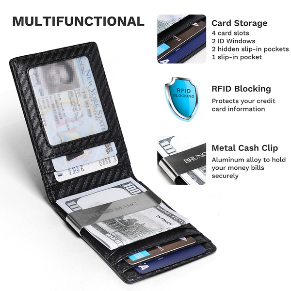 Men' Slim Money Clip Wallet - CARBON - 1