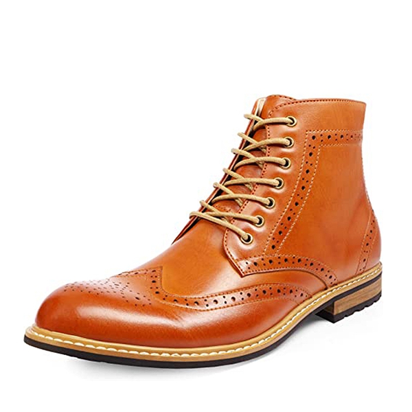Men's Classic Wingtip Side Zipper Ankle Boots - BROWN -  0
