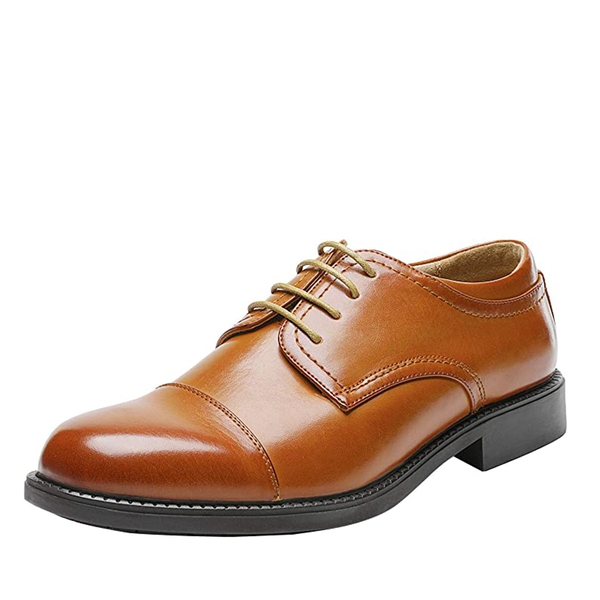 Men's Classic Round Cap Toe Dress Shoes - BROWN -  0