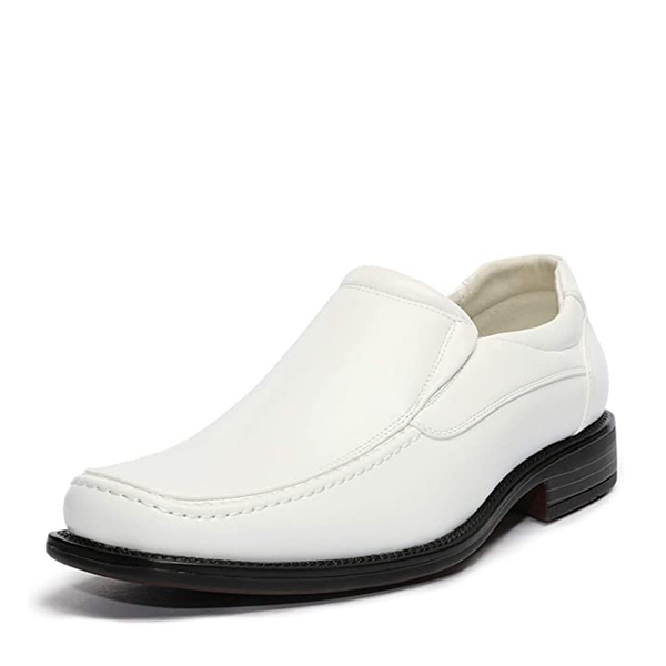 Men's Leather Lined Slip-On Square Toe Dress Loafers - WHITE -  0