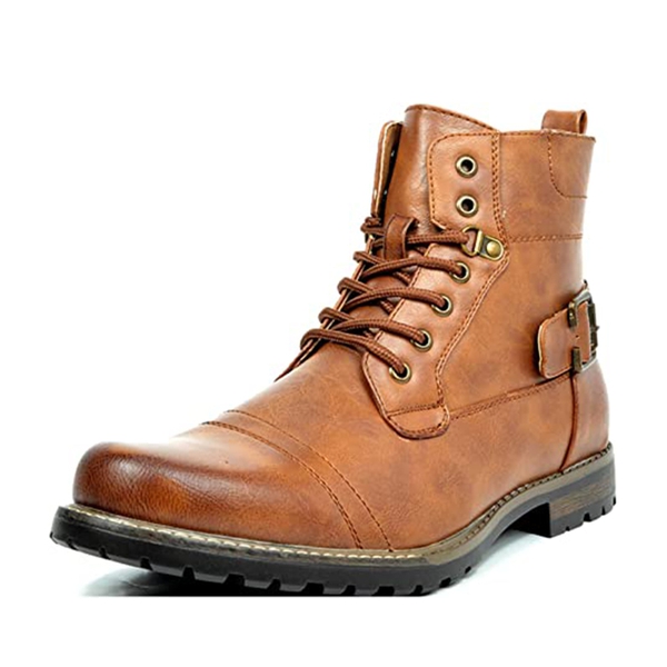 Men's Side Zipper Motorcycle Combat Boots - BROWN -  0