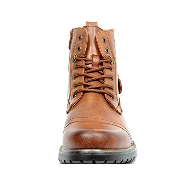 Men's Side Zipper Motorcycle Combat Boots - BROWN - 1