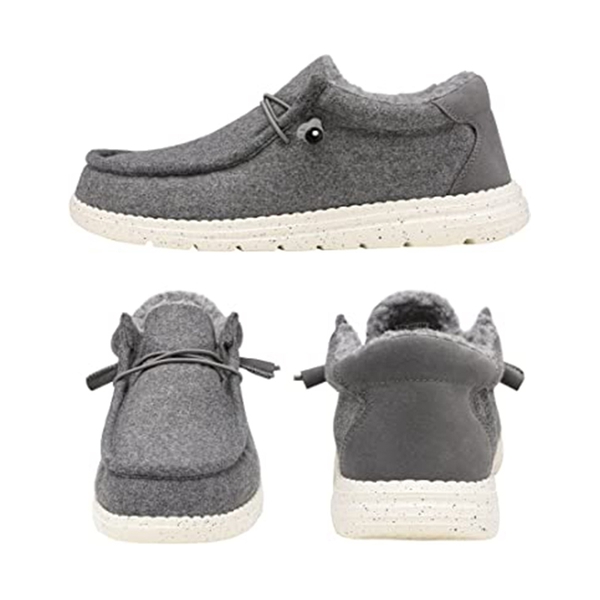 Men's Lightweight Faux Fur-Lined Slip-On Loafers - GREY - 4