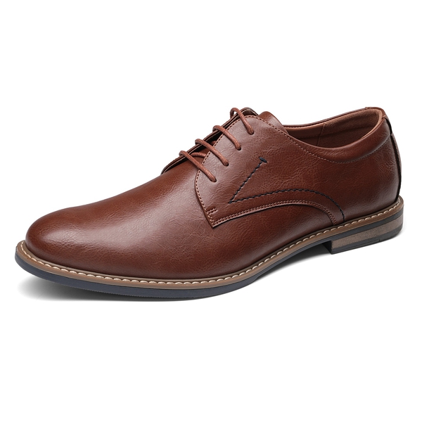 Men's Synthetic Leather Derby Shoes with Stiching - BROWN -  0