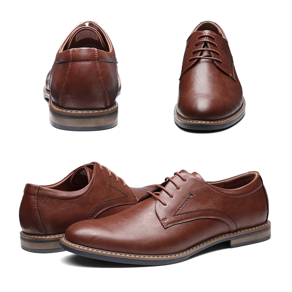 Men's Synthetic Leather Derby Shoes with Stiching - BROWN - 4