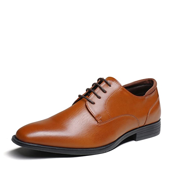 Men's Classic Vegan Leather Plain Toe Formal Oxfords - BROWN -  0