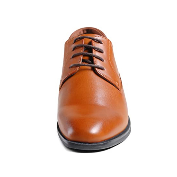 Men's Classic Vegan Leather Plain Toe Formal Oxfords - BROWN - 3