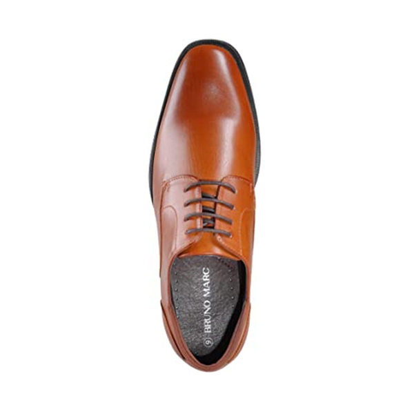 Men's Classic Vegan Leather Plain Toe Formal Oxfords - BROWN - 4