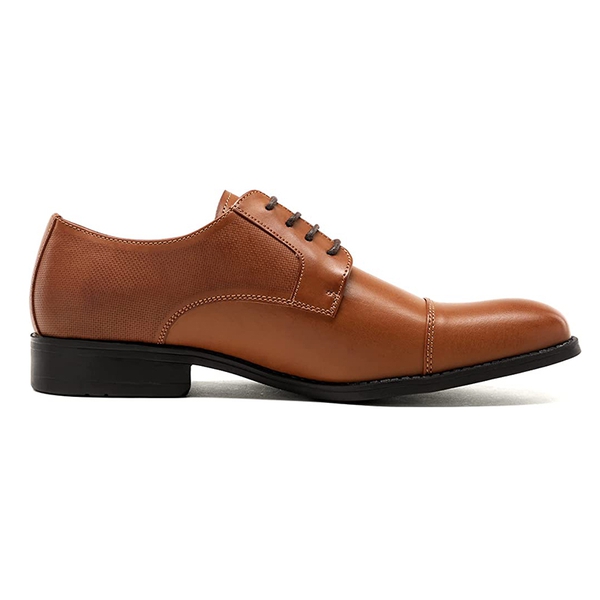 Men's Oxford Vegan Leather Dress Shoes - BROWN - 2