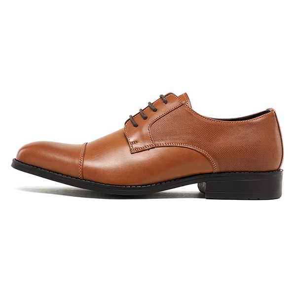 Men's Oxford Vegan Leather Dress Shoes - BROWN - 1