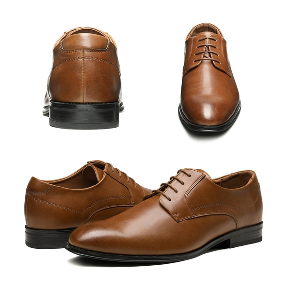 Men's Formal Lace-Up Derby Shoes - BROWN - 4