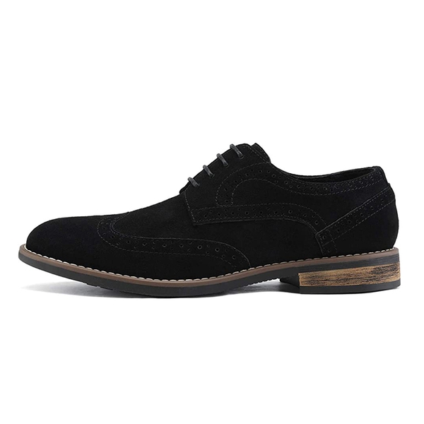 Men's Lace-Up Wingtip Suede Oxford Shoes - BLACK - 1