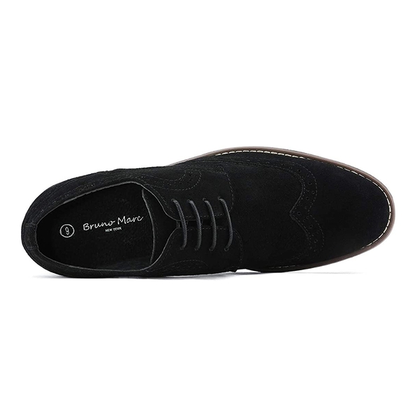 Men's Lace-Up Wingtip Suede Oxford Shoes - BLACK - 2